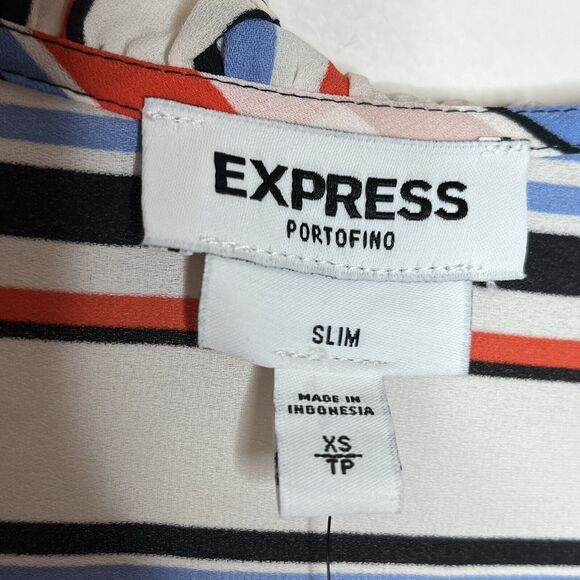Express Portofino Slim Vertical Striped Ruffled Shirt Womens XS Career - Picture 5 of 9